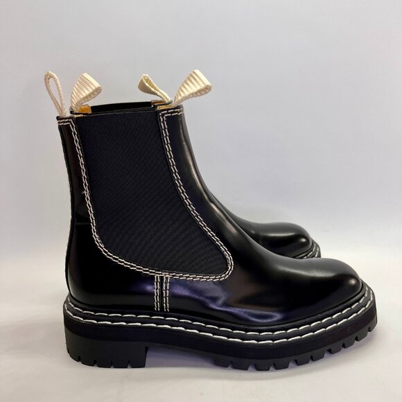 Proenza Schouler Brushed Calf Chelsea Boot Size 37.5 Black Lug Sole Ankle Boots - Picture 5 of 16